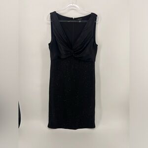 St John Sheath Dress Women's 10 Black Lined Midi Knit And Silk Evening Sparkle